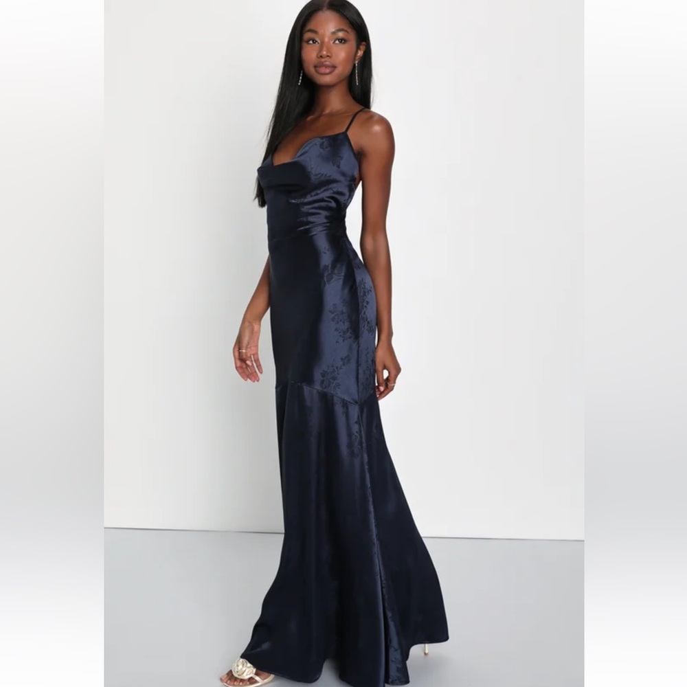 Satin Jacquard Cowl Neck Maxi
